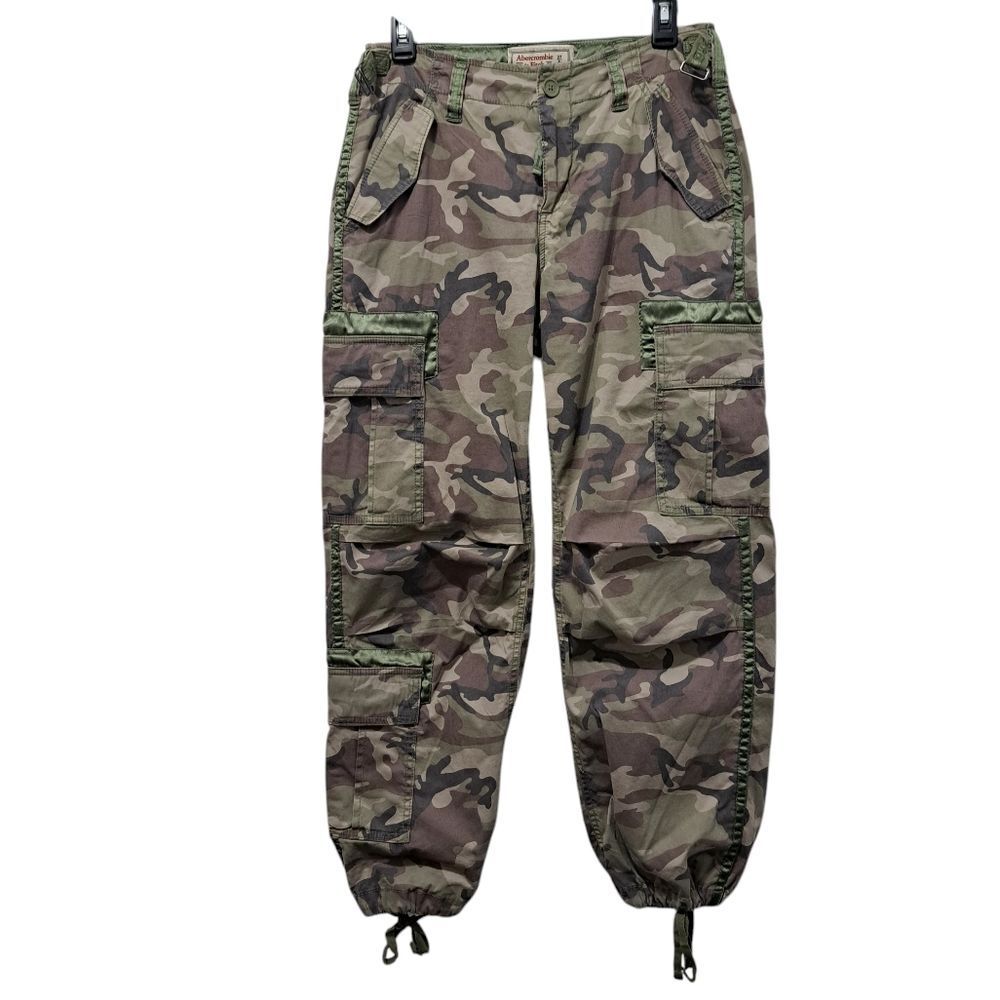 Vintage Abercrombie & Fitch Y2K Baggy Camo Paratroopers Joggers Size 27 Green Mu